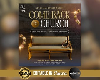 Church Invitation Template, Sunday Service Flyer, Sunday Worship, Editable Come Back to Church, DIY Church Service Canva Design