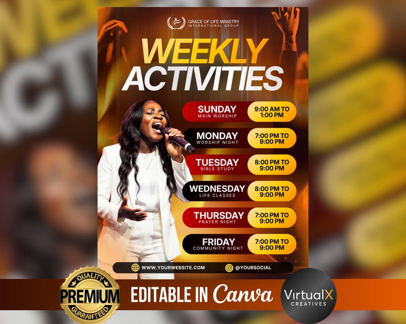 Church Weekly Events Flyer, Ministry Calendar Planner, Upcoming ...