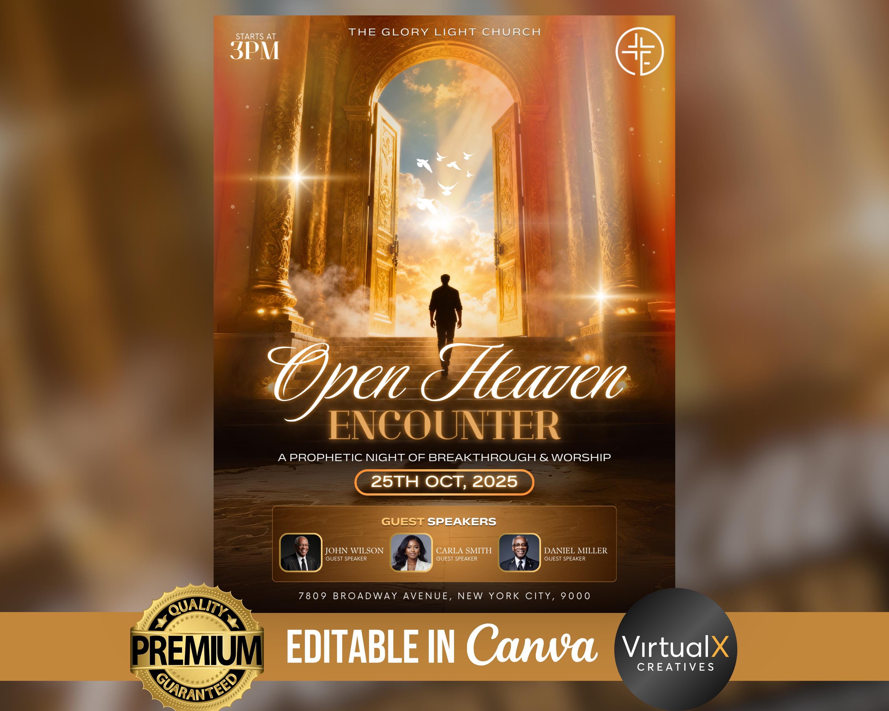 告知 販促 ポスター 嬢王Virgin 六本木nightGP partII Open Heaven Encounter Church Flyer, Editable Revival & Worship