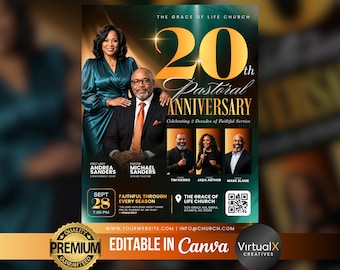 Modello di volantino per l'anniversario pastorale / Evento in chiesa / Apprezzamento per il pastore / Relatore ospite / Progettazione di programmi cristiani