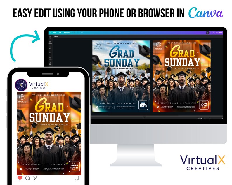 Grad Week Flyer Grad Sunday Flyer Template Bundle, Graduation Sunday, Church Event ...
