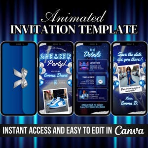 Animated Sneaker Ball Party Invitation, Elegant Sneakerhead Birthday Dinner Invite, Editable Shoes Birthday Bash Video, DIY Canva E-vite
