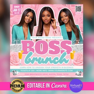 Boss Brunch Event, Women's Empowerment Event, Women's Meeting Conference Flyer, Guest Speaker, DIY Business Template Networking, Luncheon