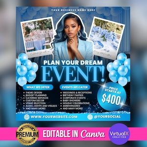 Event Planner Flyer, Party Planning Ads, Wedding Planner Flyer, Event Planning Business Template, Luxury Event Venue Flyer, Canva Editable