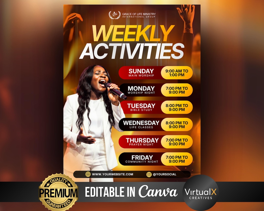 Church Weekly Events Flyer, Ministry Calendar Planner, Upcoming ...