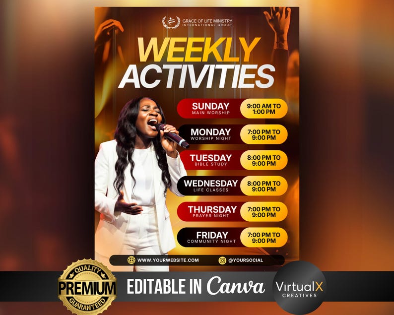 Church Weekly Events Flyer, Ministry Calendar Planner, Upcoming ...