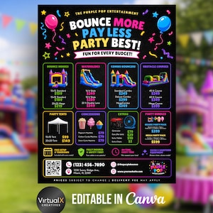 Bounce House Rental Price List, Inflatable Flyer, Jump Party Rental Pricing Guide, Editable Waterslide Marketing Canva Template
