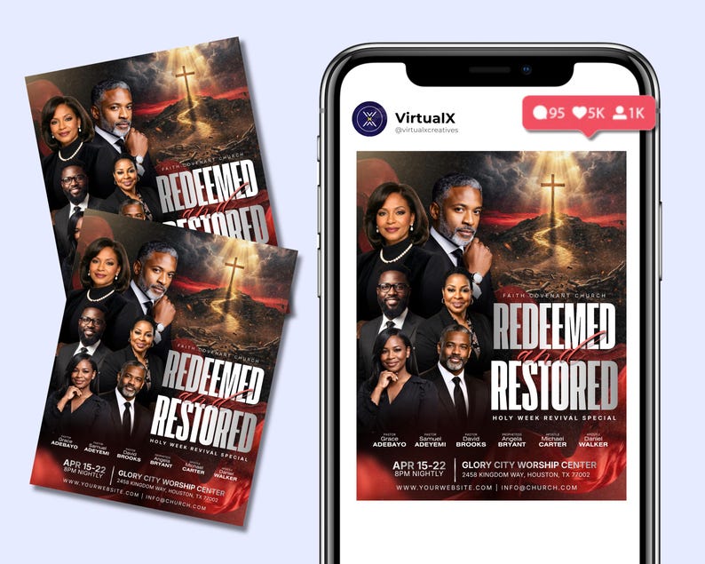 Redeemed and Restored Flyer | Holy Week Revival | Easter Event Template ...