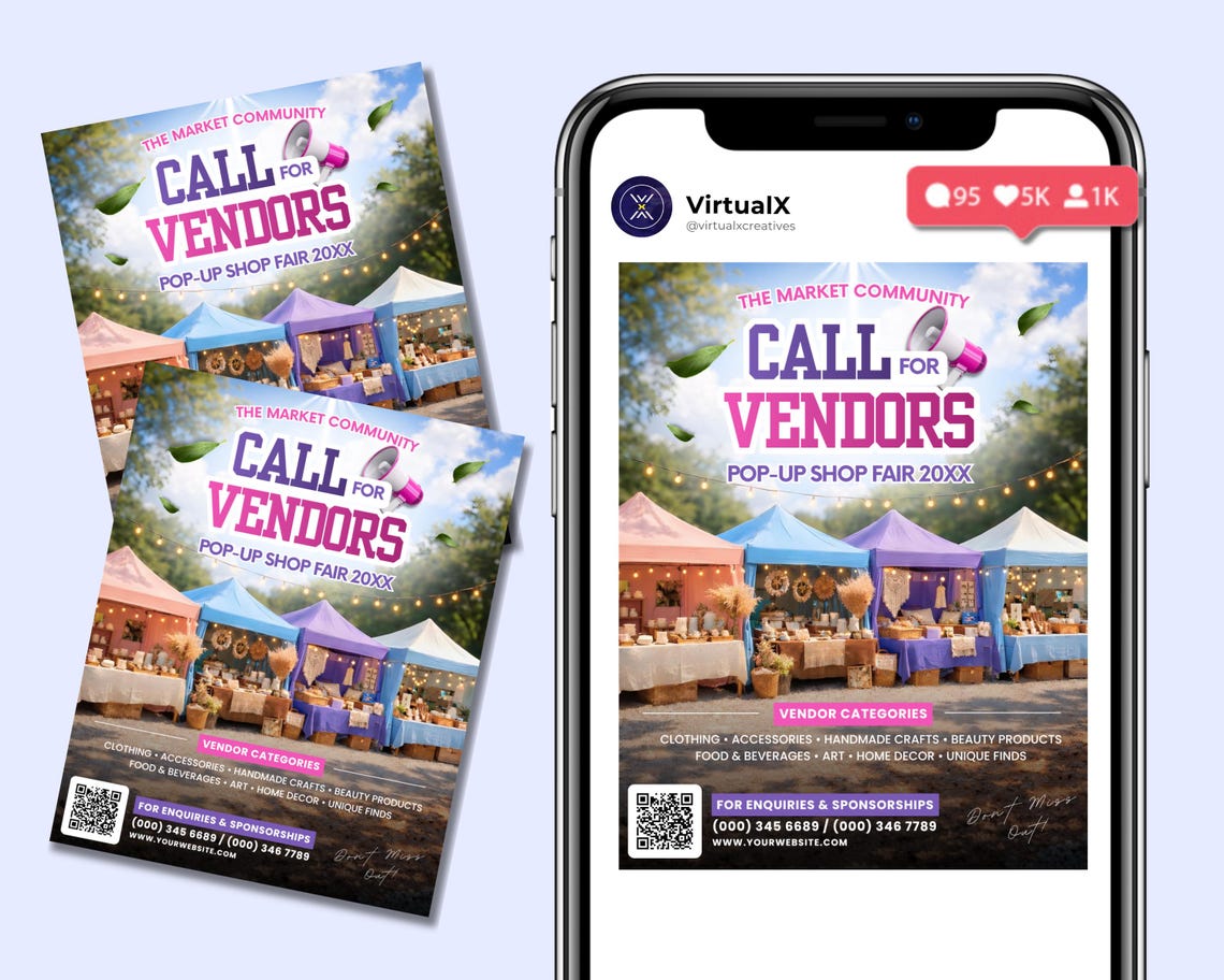 Call for Vendors Flyer, Pop up Shop Event, Community Vendor Fair Poster ...