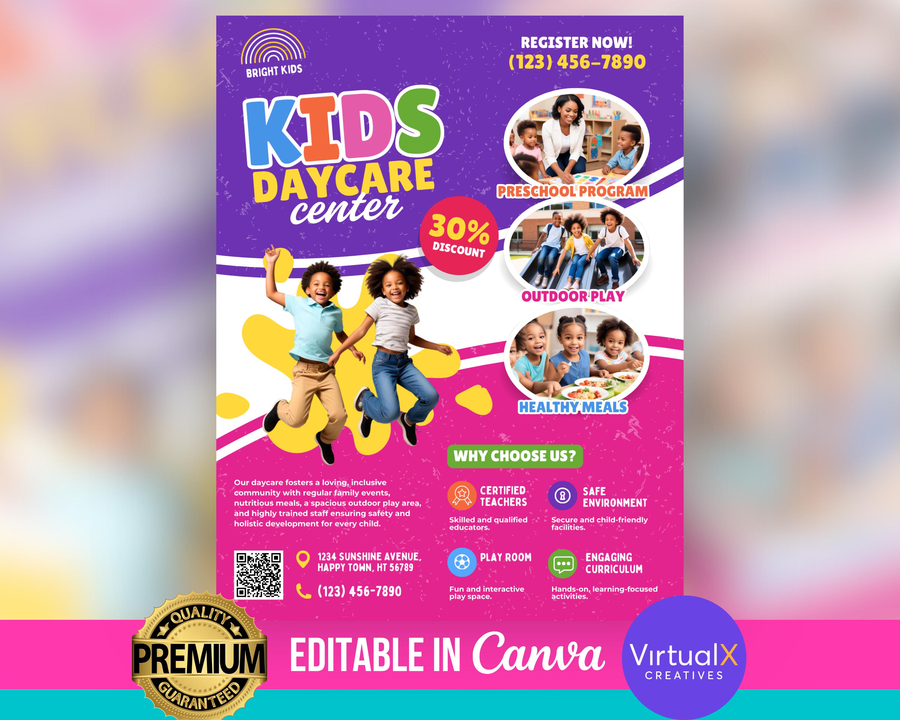 Child Care Service Flyer, Editable Daycare Template, Childcare Flyer, Babysitter Flyer, Admission Flyer, Preschool Flyer, Kids Care Template