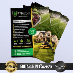 Luxury Lawn Care Flyer | Landscaping Business | Editable Canva Template | Lawn Maintenance Ad | Grass Cutting Service | Modern Gold Black image 4