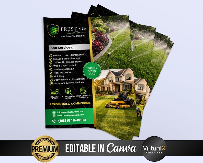 Luxury Lawn Care Flyer | Landscaping Business | Editable Canva Template | Lawn Maintenance Ad | Grass Cutting Service | Modern Gold Black image 4