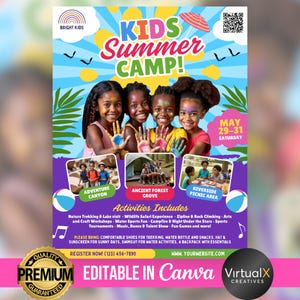 Kinder Sommer Camp Flyer, Kinder Bootcamp Flyer, Kinder Sommer Workshop, DIY Canva Flyer, Sommercamp Event Flyer, Bearbeitbarer Sommer Kinder Festival