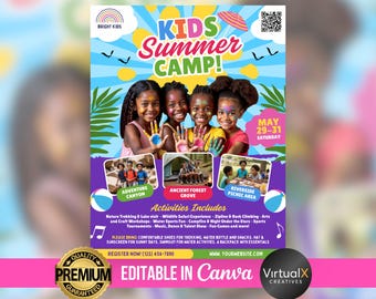 Kinder Sommer Camp Flyer, Kinder Bootcamp Flyer, Kinder Sommer Workshop, DIY Canva Flyer, Sommercamp Event Flyer, Bearbeitbarer Sommer Kinder Festival