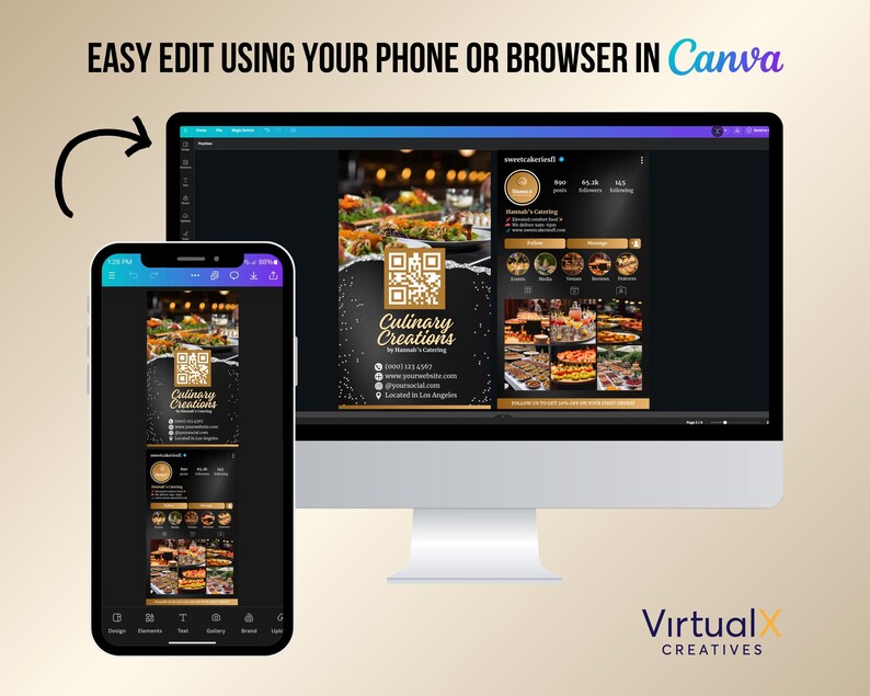Custom Code Catering Catering Instagram Business Card, QR Card, Event Coordinator IG Calling ...