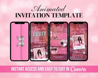 Slumber Party Animated Invitation, Birthday Sleepover Video Invite, Girls Night Out Party Evite, Pajama Party Digital, PJ Party Canva E-vite