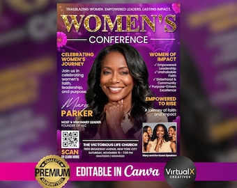 Womens Conference Flyer, Womens Ministry Magazine Template, Editable Church Event, Womens Retreat Poster, DIY Women of Faith Leadership