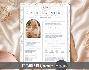 Sorority Resume Template Canva Editable, Greek Recruitment Bundle, College Rush Resume, 3 Page Sorority Packet, Cover Letter Template
