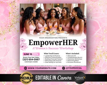 Women Network Event Flyer, Empowerment Event, Women's Meeting Conference, Webinar Flyer, Brunch Flyer, Virtual Event, Networking Template