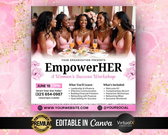 Women Network Event Flyer, Empowerment Event, Women's Meeting Conference, Webinar Flyer, Brunch Flyer, Virtual Event, Networking Template