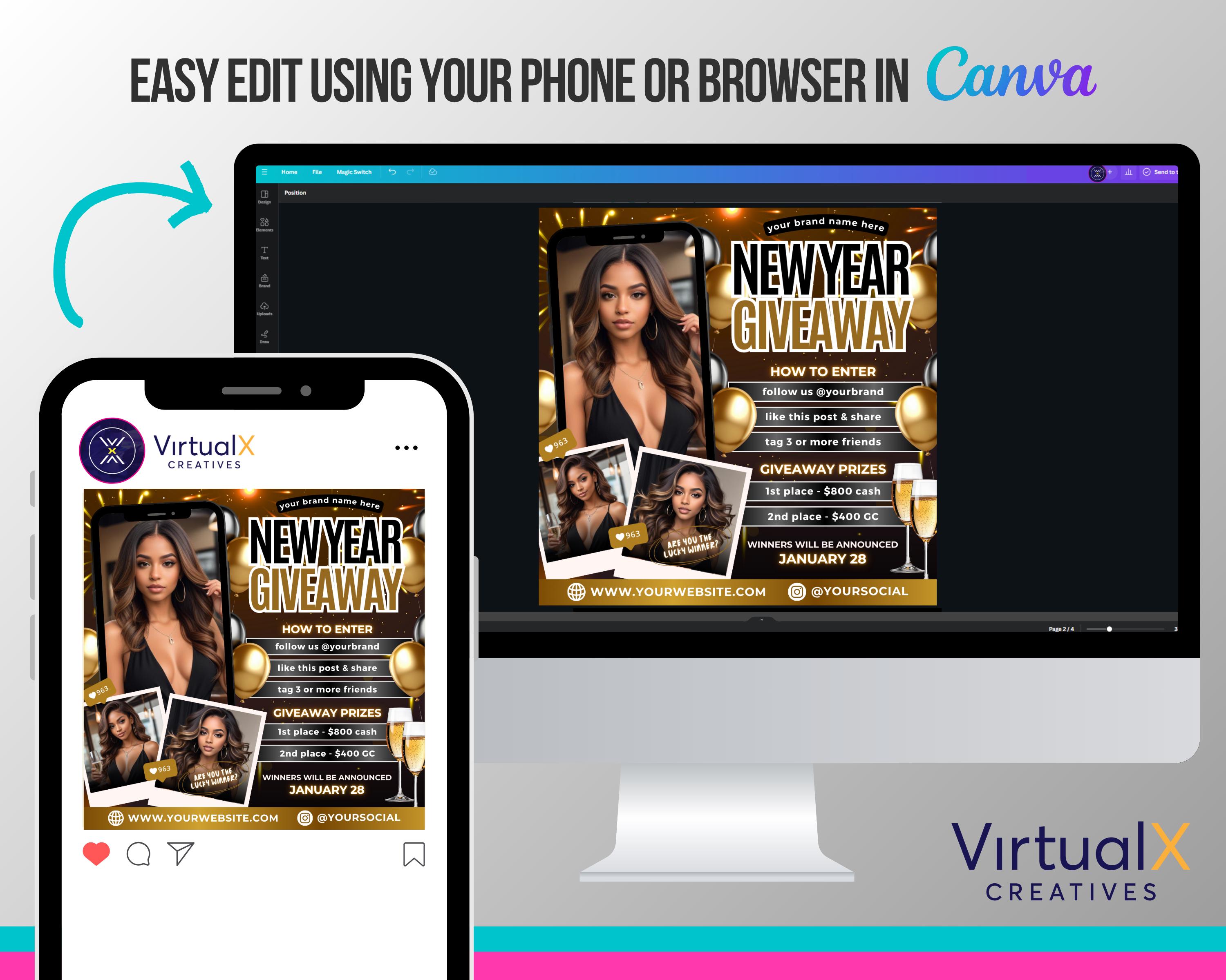 Hair Raffe New Year Giveaway Flyer, Holiday Raffle, January Contest Hair Braids ...
