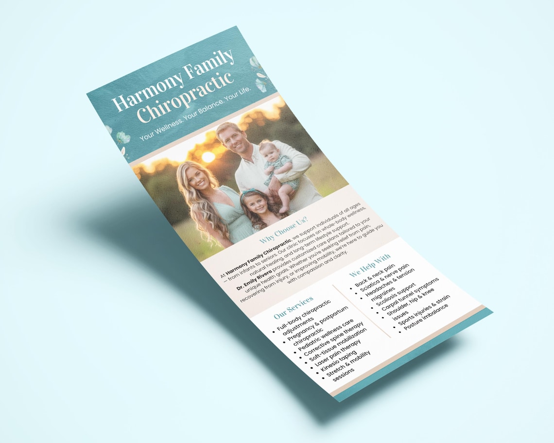 Chiropractic Office Rack Cards, Editable Family Wellness Canva Template ...