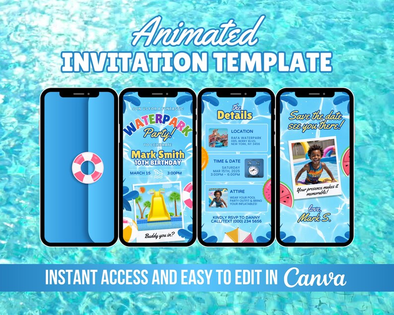 Waterpark Birthday Invite, Digital Water Park Animated Invitation ...
