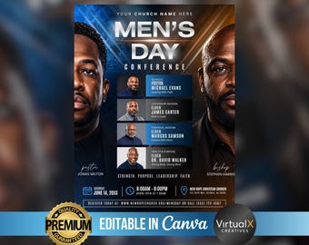 Men’s Day Conference Flyer | Church Event | Pastor Speaker | Men of Faith | Editable Church Poster | Ministry Event Canva Template