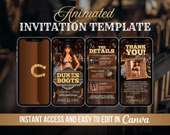 Western Hoedown Birthday Party Invite, Dukes and Boots Animated Invitation, Cowboy Cowgirl Evite, Wild West Video, Digital Country Rodeo DIY