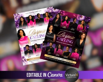 Purpose Calling Conference, Church Flyer Bundle, Christian Event, Women's Ministry Canva Template