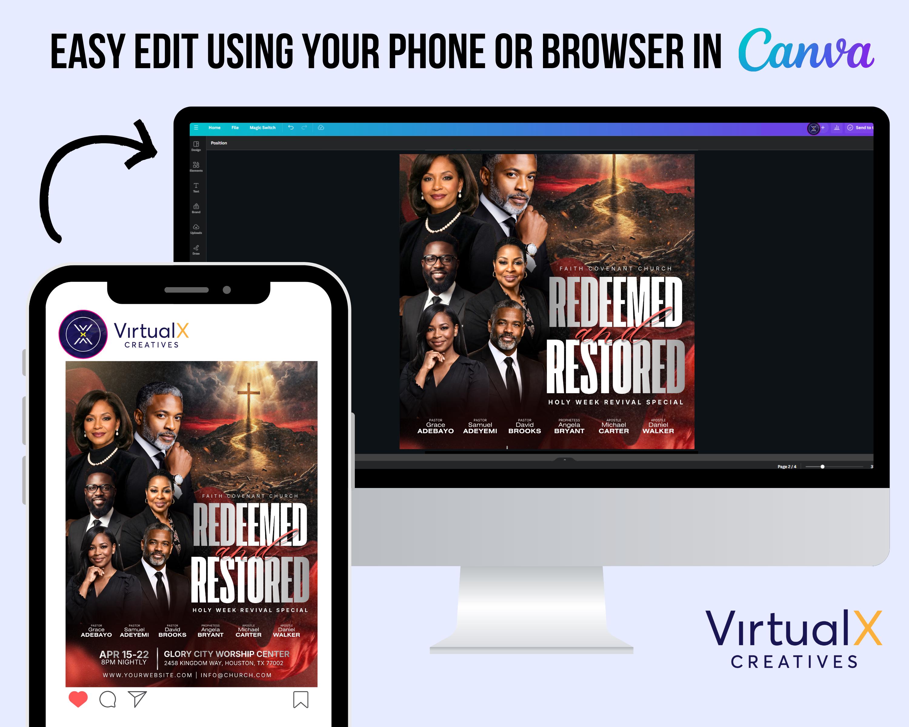 Redeemed and Restored Flyer | Holy Week Revival | Easter Event Template ...