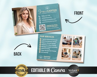 Therapist Business Card Template | Editable Counseling Psychologist Calling Card | Mental Health Professional Card | DIY Canva QR Code Cards