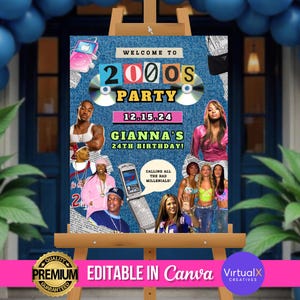 Early 2000s Birthday Party Welcome Sign, Y2k Bday Signage, 80s 90s Retro Bachelorette Party Backdrop, House Party Invite, DIY Template