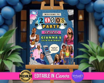 Early 2000s Birthday Party Welcome Sign, Y2k Bday Signage, 80s 90s Retro Bachelorette Party Backdrop, House Party Invite, DIY Template