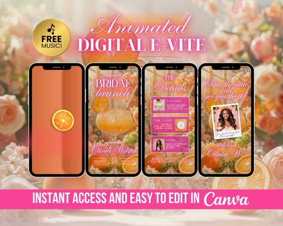Bridal Brunch Invite, Lemon Bridal Shower Animated Invitation, Bright Floral Citrus, Orange Pink Green, Main Squeeze Theme Video E-vite