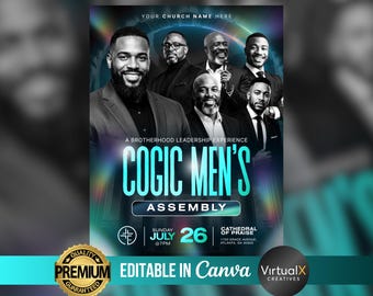 Mens Ministry Flyer Template, COGIC Men's Day, Brotherhood Conference, Church Leadership Event Invitation Editable in Canva