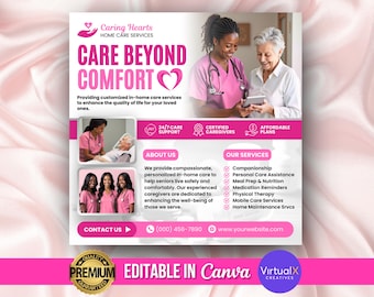 Home Care Service Flyer, Home Care Assistance Flyer, Business Flyer, Home Health Care Flyer, Nursing Home Flyer, DIY Canva Template Design