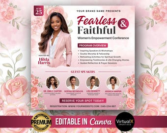 Women's Meeting Conference Flyer, Guest Speaker, Pink Floral Event, Womens Retreat Flyer, Networking Celebration, Editable Canva Template