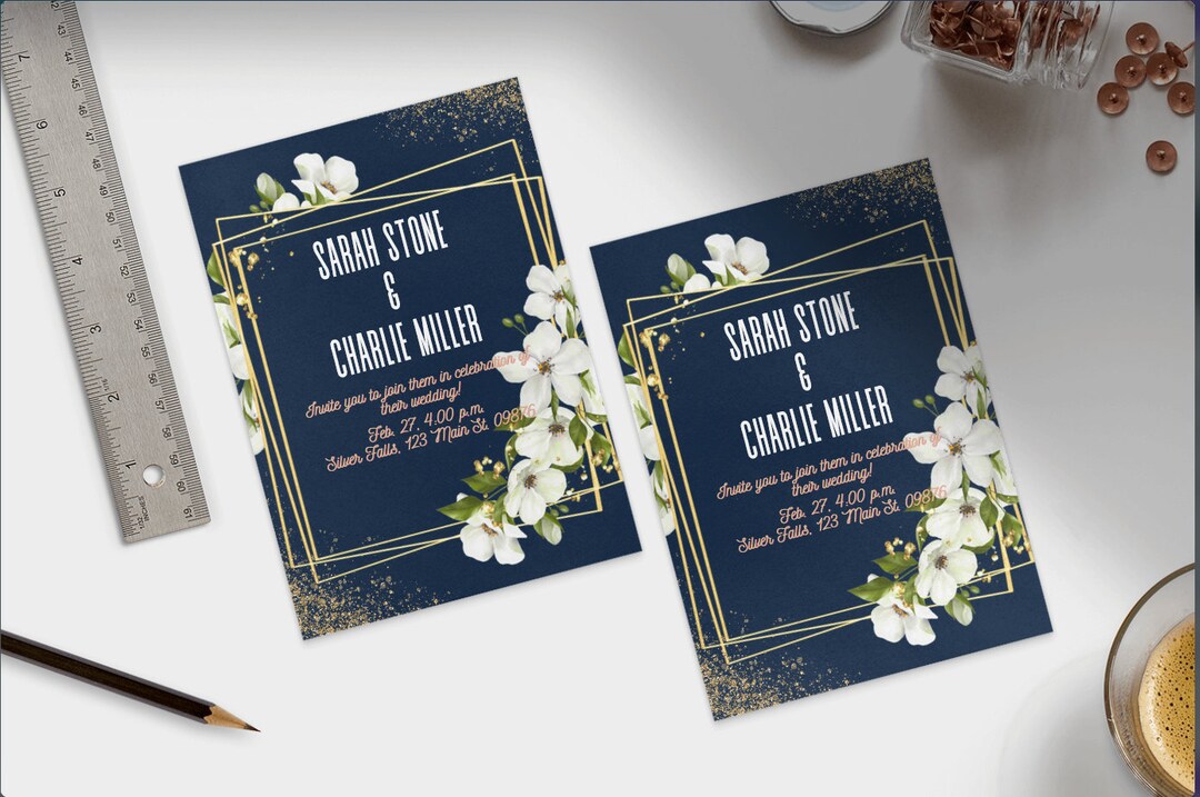 Navy Gold Wedding Invitation Template - Etsy
