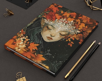 Magical Hard Cover Journal Elven Autumn Art Enchanted Forest Fae Dream Diary Gift for Her Fairycore Fantasy Elf Blank Lined Journal 6x8in