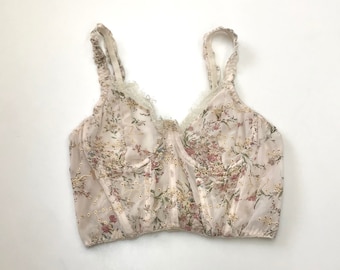 romantic floral corset underwire corset top size s small floral flower rose pink gold embellished tank top bustier coquette royal lace