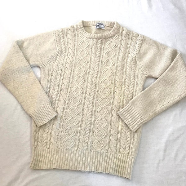 vintage christian dior cable knit sweater white crewneck size medium m lamb wool angora blend cozy textured sweater pullover cream white