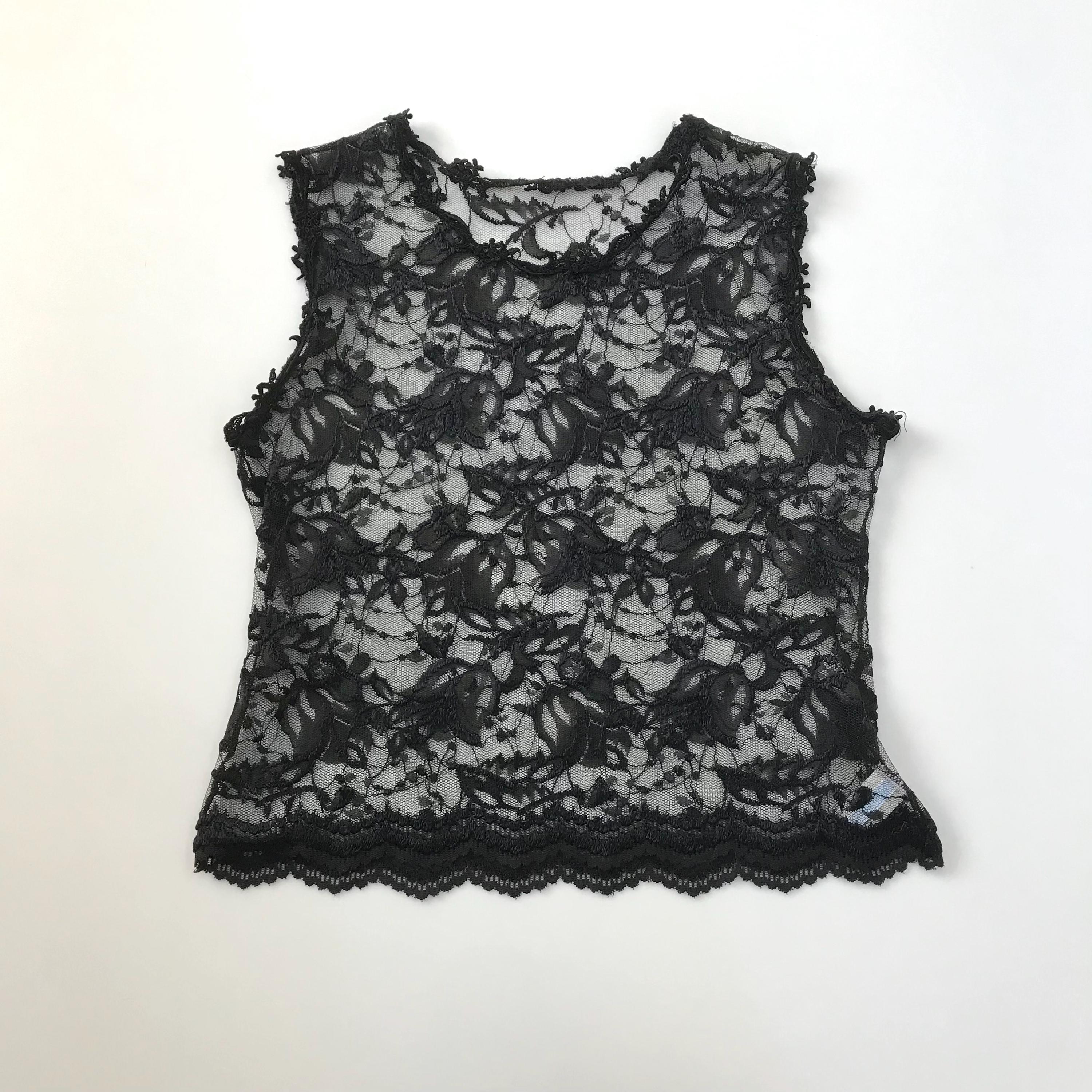 トップス vintage Black sheer top antique lace Lace Shirt Vintage Sheer Black Top Goth Long Sleeve Women