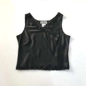 vintage romantic black lingerie slip cami tank corset top nightgown slip nightie short size 16 xl l victorian black satin camisole night