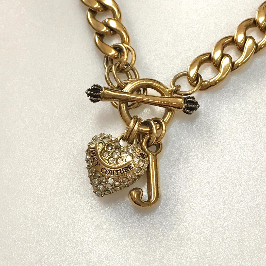Vintage Juicy Couture Puff Heart Juicy Necklace Gold Cuban Link Chain ...