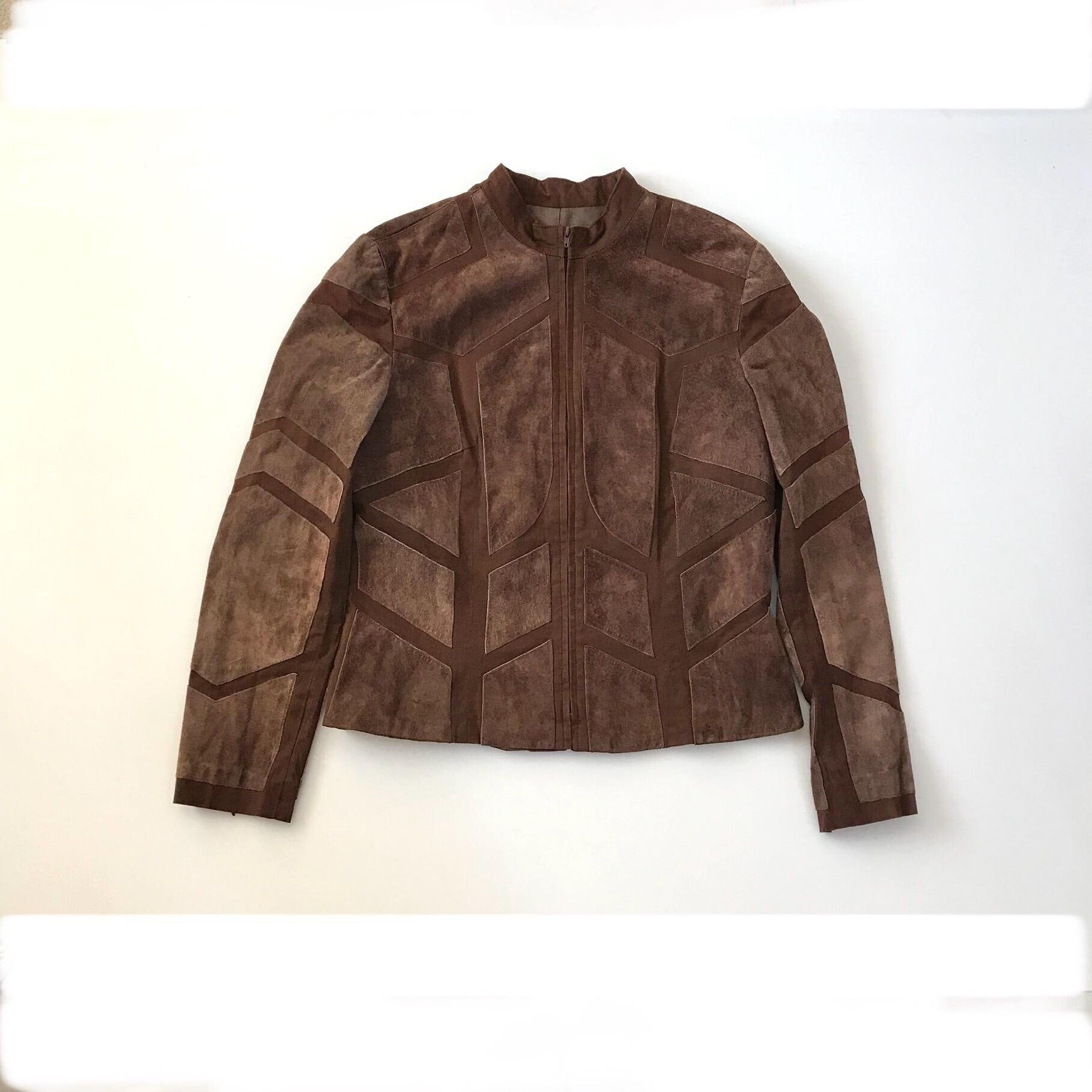 Vintage 2000s 100% Leather Jacket Bomber Patchwork Womens Size 8