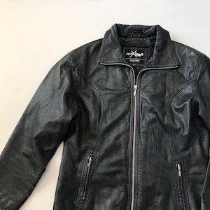 vintage 1990s 100% leather jacket oversized jacket coat womens size large medium black 1990s 90s downtown grunge cyber y2k 00s moto jacket