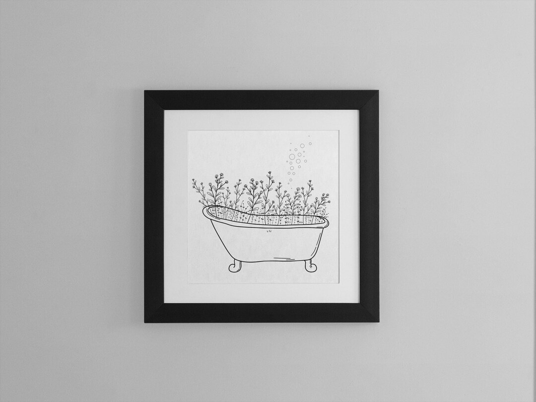 Flower Tub Wall Art, Digital Download, Minimalist Bathroom Design, Neutral Vintage Bath