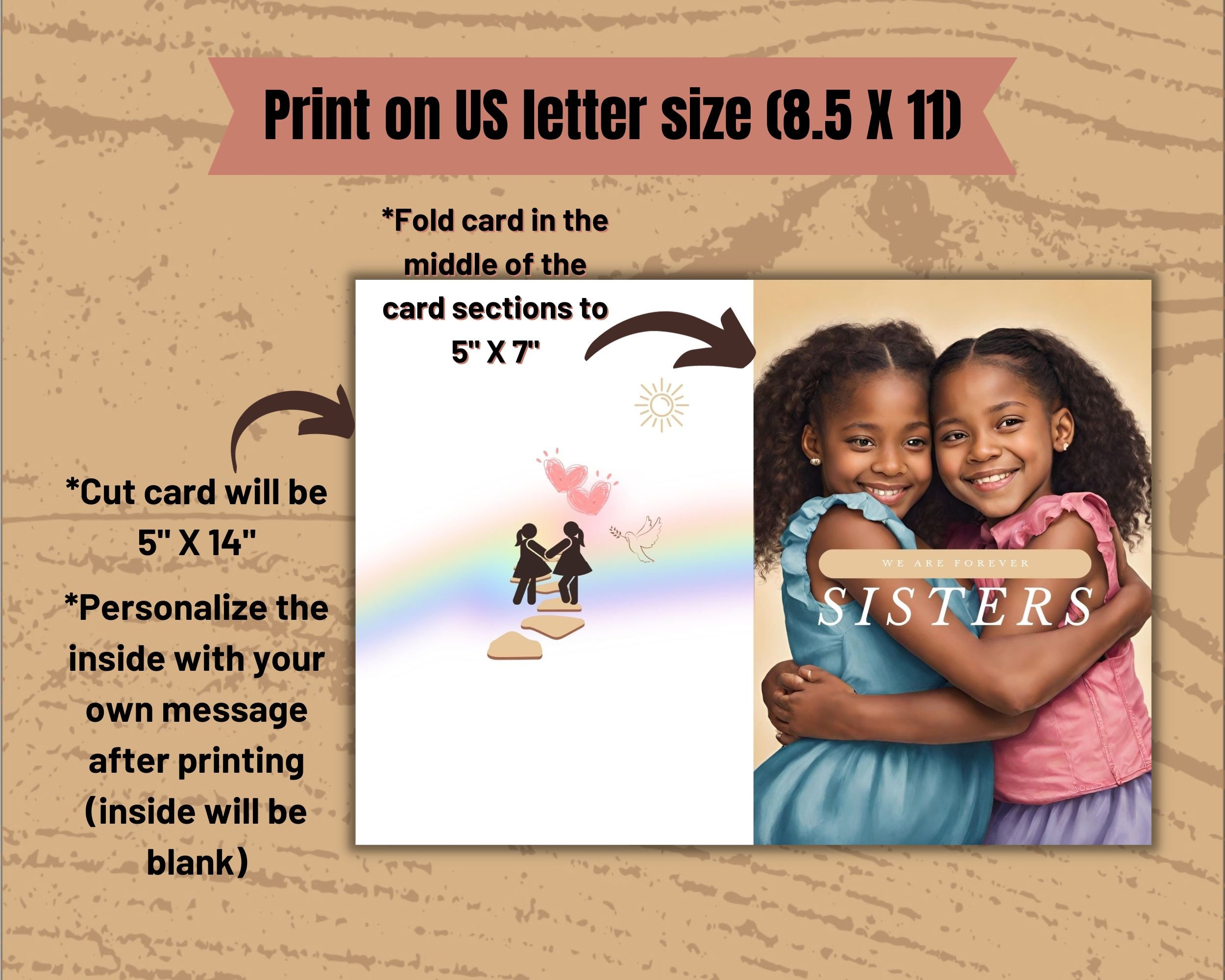 Printable Sisters Greeting Card, Printable Loving Card Adorable ...