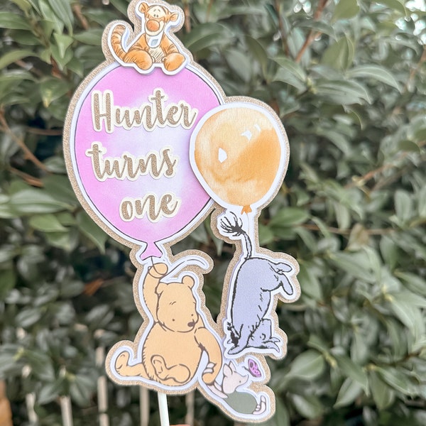 Personalised Winnie The Pooh Theme Cake Topper - Birthday Cake Toppers - Birthday Decorations - Birthday Party Supplies - Pooh Bear